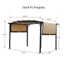 Outdoor Patio Pergola Gazebo - Steel Frame Sun Shelter With Retractable Canopy