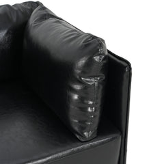 Vintage Black Faux Leather Lounge Chair with Solid Wood Frame