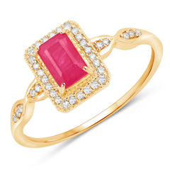 0.75 Carat Genuine Ruby and White Diamond 14K Yellow Gold Ring
