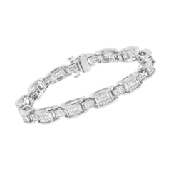 14K White Gold 5.0 Cttw Princess Cut Diamond Invisible Set Alternating Size D Shaped Links Tennis Bracelet (H-I Color, SI2-I1 Clarity) - 7â€