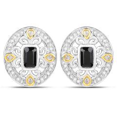 0.93 Carat Genuine Blue Sapphire and White Diamond .925 Sterling Silver Earrings