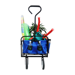 Folding Wagon Garden Shopping Beach Cart (Blue)