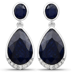 7.90 Carat Dyed Sapphire and White Diamond .925 Sterling Silver Earrings