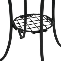 Ceramic Tile and Iron Patio Side Table with Shelf, Brown and Black