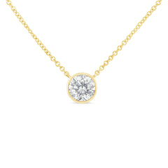 10K White Gold 1/10 Carat Round Brilliant-Cut Diamond Modern Bezel-Set Solitaire 16"-18" Pendant Necklace (H-I Color, SI2-I1 Clarity)