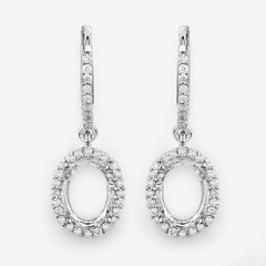 0.32 Carat Genuine White Diamond 14K White Gold Semi Mount Earrings - holds 8x6mm Oval Gemstones
