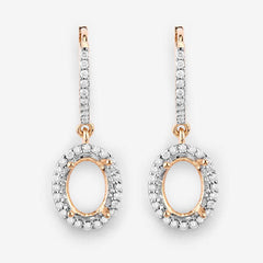 0.32 Carat Genuine White Diamond 14K Yellow Gold Semi Mount Earrings - holds 8x6mm Oval Gemstones