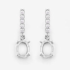 0.14 Carat Genuine White Diamond 14K White Gold Semi Mount Earrings - holds 7x5mm Oval Gemstones
