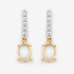 0.14 Carat Genuine White Diamond 14K Yellow Gold Semi Mount Earrings - holds 7x5mm Oval Gemstones