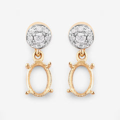 0.11 Carat Genuine White Diamond 14K Yellow Gold Semi Mount Earrings - holds 7x5mm Oval Gemstones