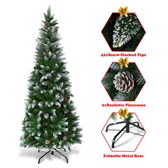 5/6/7.5 Feet Artificial Pencil Christmas Tree with Pine Cones