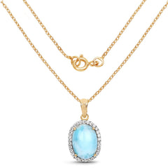 14K Yellow Gold Plated 13.55 Carat Genuine Larimar and White Topaz .925 Sterling Silver Pendant