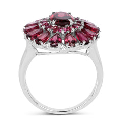 6.19 Carat Genuine Rhodolite and White Topaz .925 Sterling Silver Ring