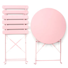 3 Pieces Patio Bistro Balcony Metal Chair Table Set - Pink