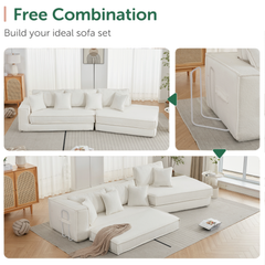 Folding Convertible Out Sleeper Sofa Bed 2-in-1 Combination Sofa Beige