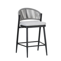 Outdoor 26' Counter Height Metal Frame Counter Stools with Scallop-shaped Backrest & Water-resistant Cushions, Set of