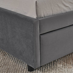 Full Size Upholstered Tufted Bed Frame with Two Drawers