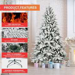7ft Flocked Christmas Tree with 1514 Tips Realistic Snowy Hinged Tree