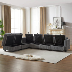 113.5'' Modular Sectional Corduroy Sofa with Storage Ottoman