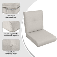 2 PCs Set High Back Patio Chair Cushions, Tufted - Beige