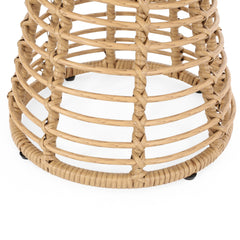 San Pedro Boho Style Side Table with Tempered Glass Top in Light Brown Rattan