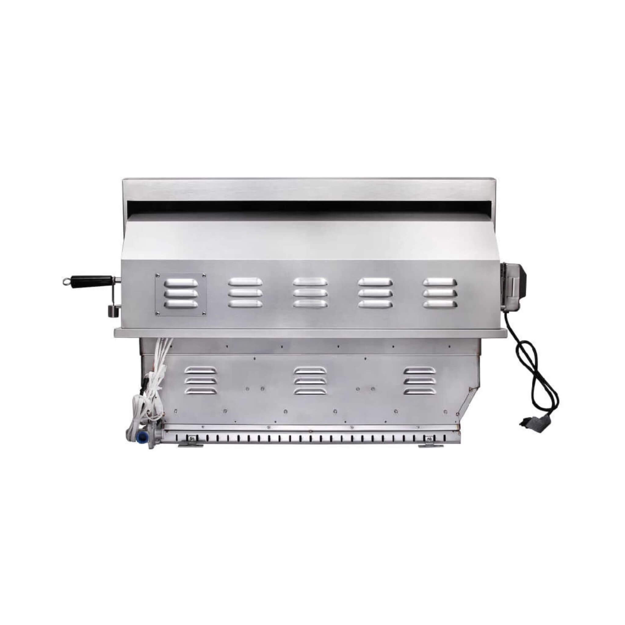 30-Inch 60K BTU Freestanding Gas Grill with Rotisserie showcasing stainless steel design and multiple burners.