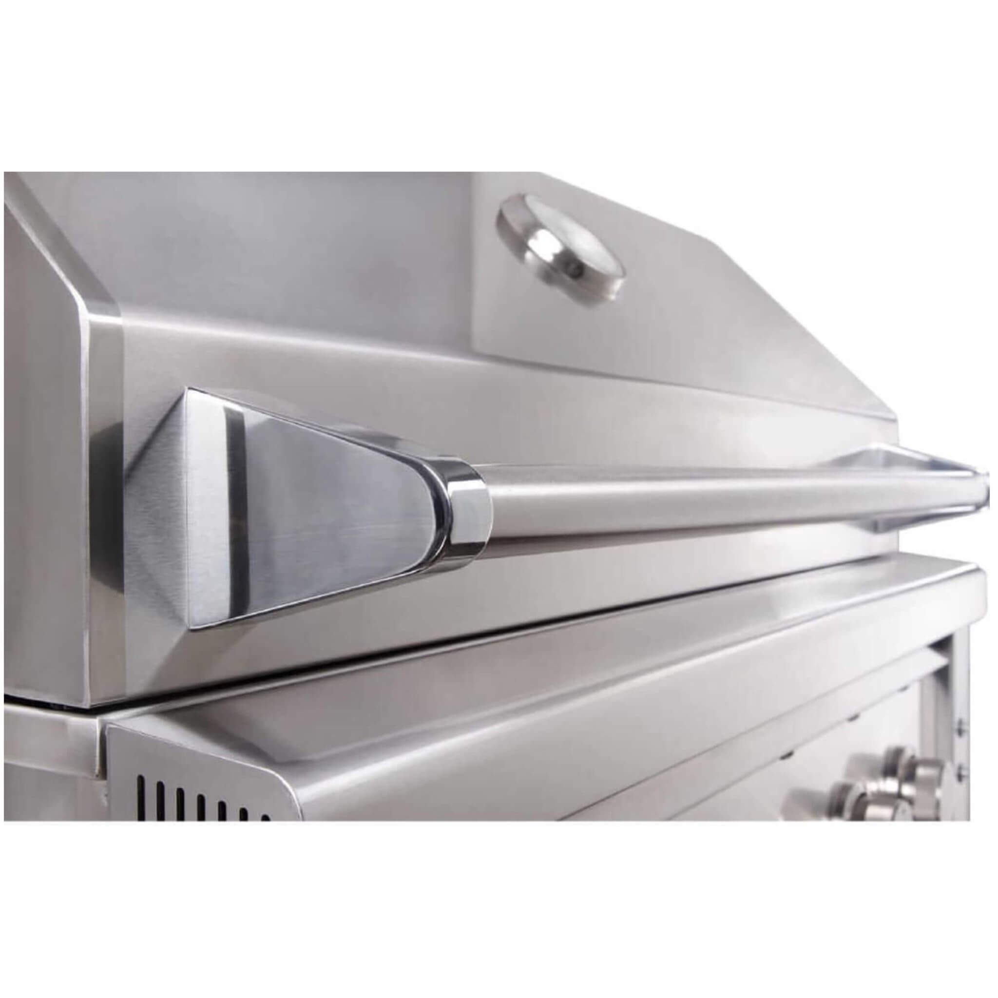 30-Inch 60K BTU Freestanding Gas Grill with Rotisserie close-up view of stainless steel handle