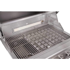 30-Inch 60K BTU Freestanding Gas Grill with Rotisserie cooking surface showcasing the stainless steel grates.