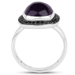 5.25 Carat Genuine Amethyst & Black Spinel .925 Sterling Silver Ring