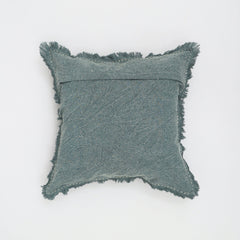 Stonewashed Linen Throw Pillow with Handworked Edges & Fringe - 22x22