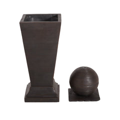 35.5' Dark Brown Concrete Tall Column Fountain with LED Lights