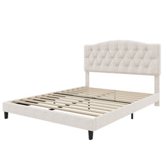 Upholstered Platform Bed with Saddle Curved Adjustable Headboard and Diamond Tufted Details