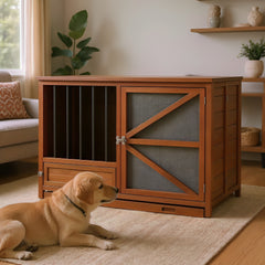 43" Solid Wood Dog Crate Furniture Foldable Indoor Kennel