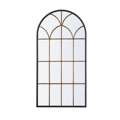 34x65.5' Arched Full-Length Mirror with Black and Gold Windowpane Design