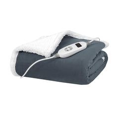 Electric Heated Blanket Throw Reversible Flannel and Sherpa Blanket