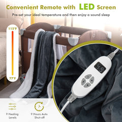 Electric Heated Blanket Throw Reversible Flannel and Sherpa Blanket