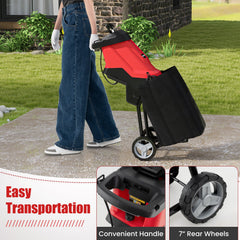 15-AMP Electric Wood Chipper and Shredder Leaf Mulcher with Wheels-Red
