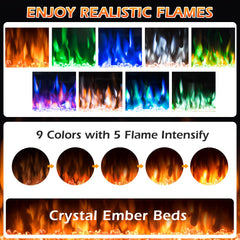 36 Inch Electric Fireplace Insert Wall Mounted with Timer