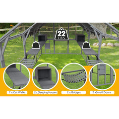 Alora Extra Large Outdoor Cat Kitten Playpen House With Platforms, And Waterproof Cover (SAK55092)