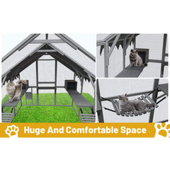Alora Extra Large Outdoor Cat Kitten Playpen House With Platforms, And Waterproof Cover (SAK55092)