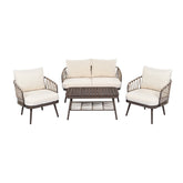 4-Piece Outdoor Patio Furniture Set with Metal Frame and Woven Rope