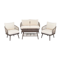4-Piece Outdoor Patio Furniture Set with Metal Frame and Woven Rope