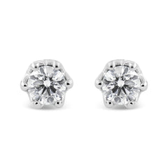 14K White Gold 1/2 Cttw Round Diamond Crown Stud Earring (I-J Color, I1-I2 Clarity)