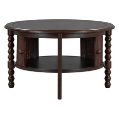 Vintage Round Coffee Table with Storage in Walnut