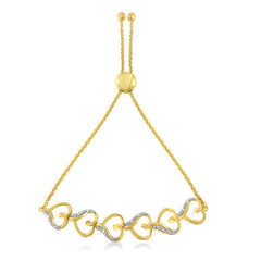 14K Yellow Gold Plated .925 Sterling Silver Diamond Accent Heart Link Bolo Bracelet