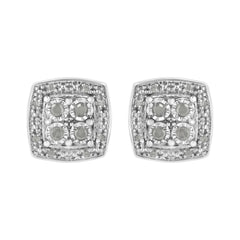 .925 Sterling Silver 1/4 cttw Round Cut Diamond Square Shape Milgrain Stud Earrings (I-J Color, I3 Clarity)