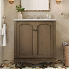 Vintage Bathroom Vanity With Ceramic Sink, Adjustable Shelves