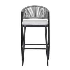 Outdoor Bar Height Metal Frame Counter Stools with Scallop-shaped Backrest & Water-resistant Cushions - Set of 2