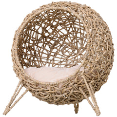 20.5' Weaved Banana Leaf Cat Bed with Cushion Beige