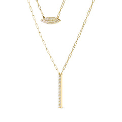14K Yellow Gold 3/8 Cttw Two-Strand Marquise and Bar Charm Paper Clip Link Pendant Necklace (I-J Color, I1-I2 Clarity) -18" and 20" Inch Lengths